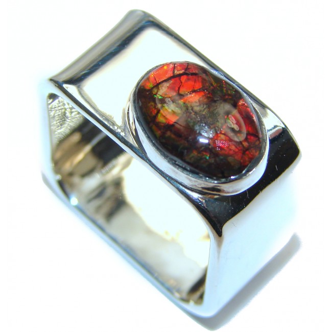 Pure Energy Fire Genuine Canadian Ammolite .925 Sterling Silver handmade ring size 5