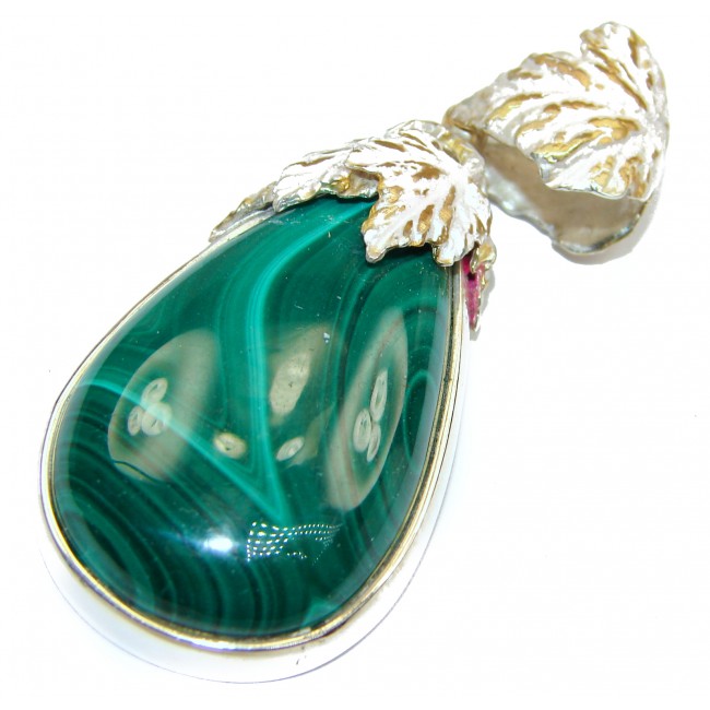 Rustic Design top Quality Malachite 18K Gold over .925 Sterling Silver handmade Pendant