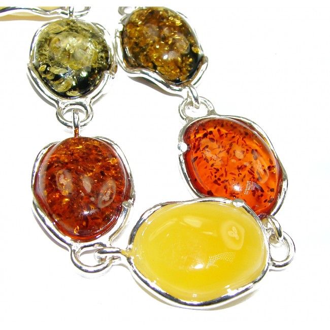 Large Beautiful multicolor Baltic Polish Amber .925 Sterling Silver handcrafted Bracelet