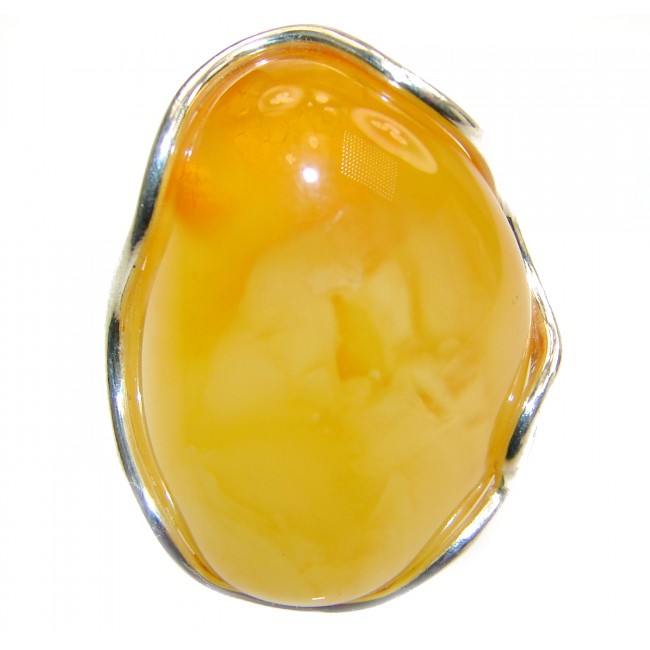 Large Genuine Butterscotch Baltic Amber .925 Sterling Silver handmade Ring size 7 adjustable