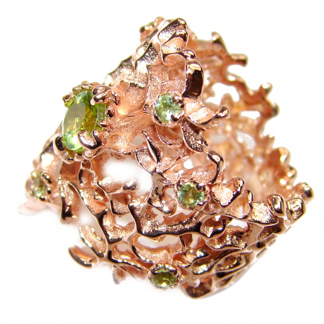 Dramatic Design genuine Peridot 14K Gold over .925 Sterling Silver handmade Cocktail Ring s. 6