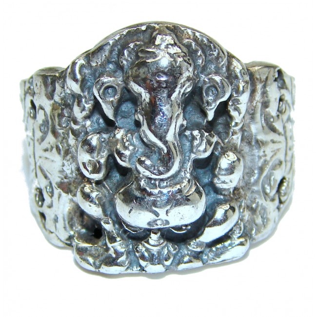 Ganesha The remover of obstacles .925 Sterling Silver handcrafted Ring s. 8 1/4