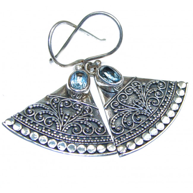 Sublime genuine Blue Topaz .925 Sterling Silver handmade earrings