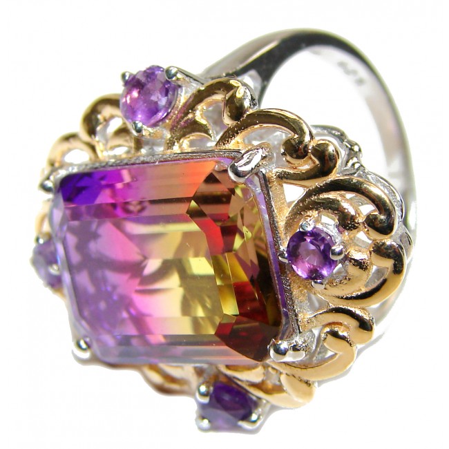 HUGE Emerald cut Ametrine 18K Gold over .925 Sterling Silver handcrafted Ring s. 9 1/2