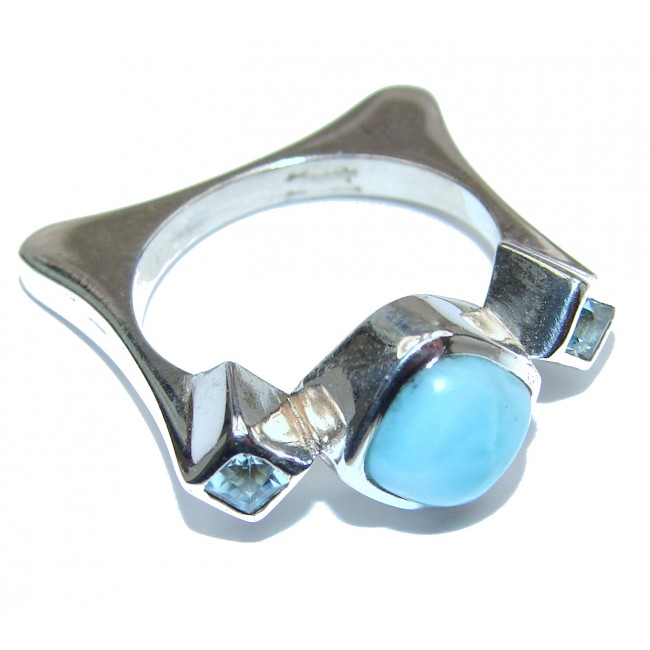 Vintage Design Natural Larimar .925 Sterling Silver handcrafted Ring s. 8 1/4