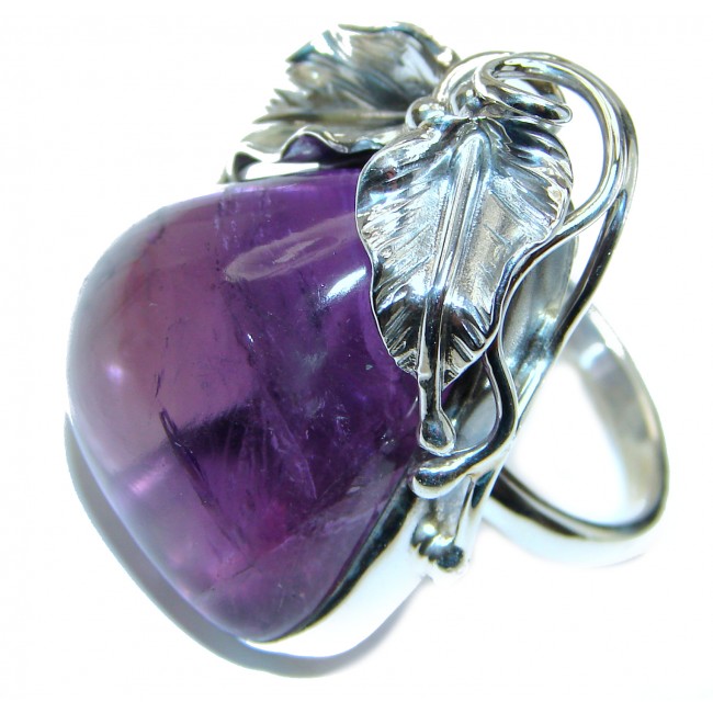 Large Spectacular genuine 65ctw Amethyst .925 Sterling Silver handcrafted Ring size 8 adjustable
