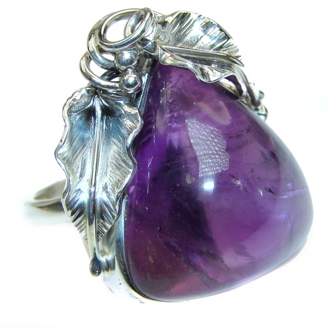 Large Spectacular genuine 65ctw Amethyst .925 Sterling Silver handcrafted Ring size 8 adjustable