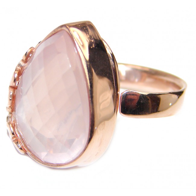 Large Authentic Rose Quartz 18K Gold over .925 Sterling Silver handcrafted ring s. 7 adjustable