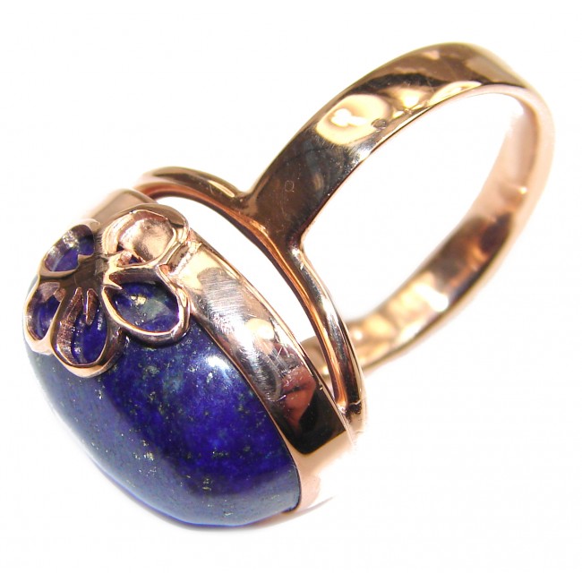 LARGE Natural Lapis Lazuli 18K Gold over .925 Sterling Silver handcrafted ring size 8 adjustable