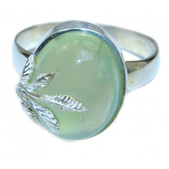 Natural Moss Prehnite .925 Sterling Silver handmade ring s. 7 1/2