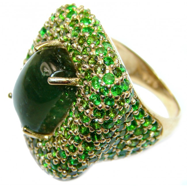 Spectacular Genuine 20ctw Green Tourmaline 24K Gold over .925 Sterling Silver handcrafted Statement Ring size 6 3/4