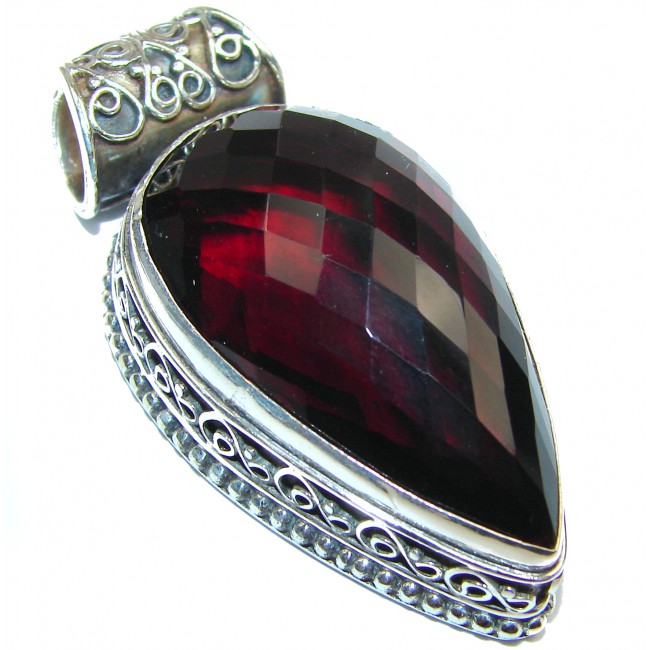 Incredible authentic Deep Red Quartz .925 Sterling Silver handmade pendant