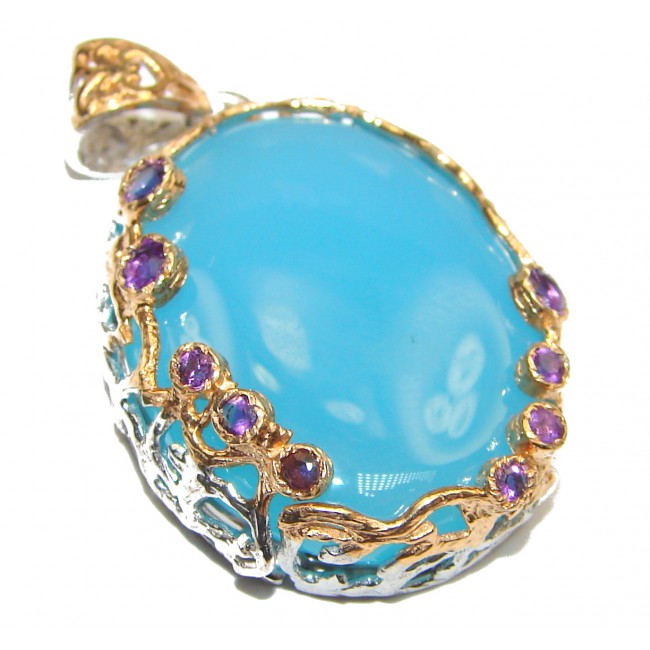 Natural Chalcedony Agate 18K Gold over .925 Sterling Silver handmade Pendant