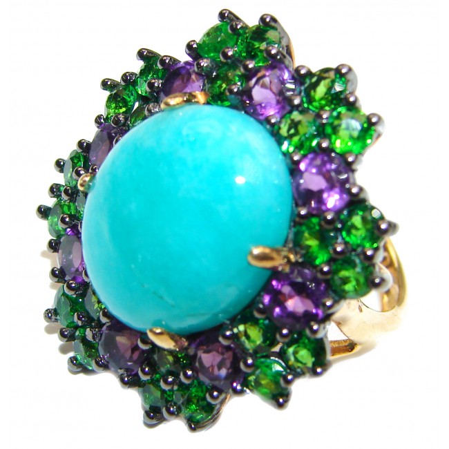 Amazon Breeze Unique Amazonite Chrome Diopside 18K Gold over .925 Sterling Silver handcrafted Ring s. 6 1/4