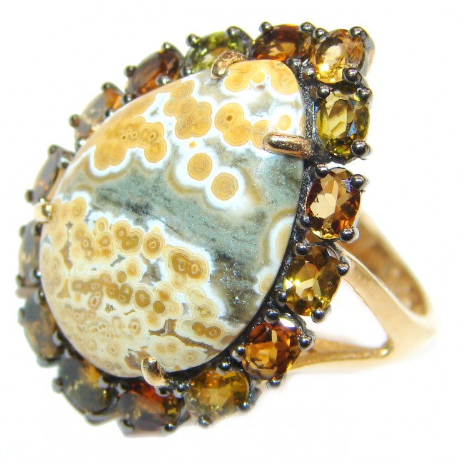 Great Ocean Jasper Tourmaline .925 Sterling Silver handcrafted Ring s. 6