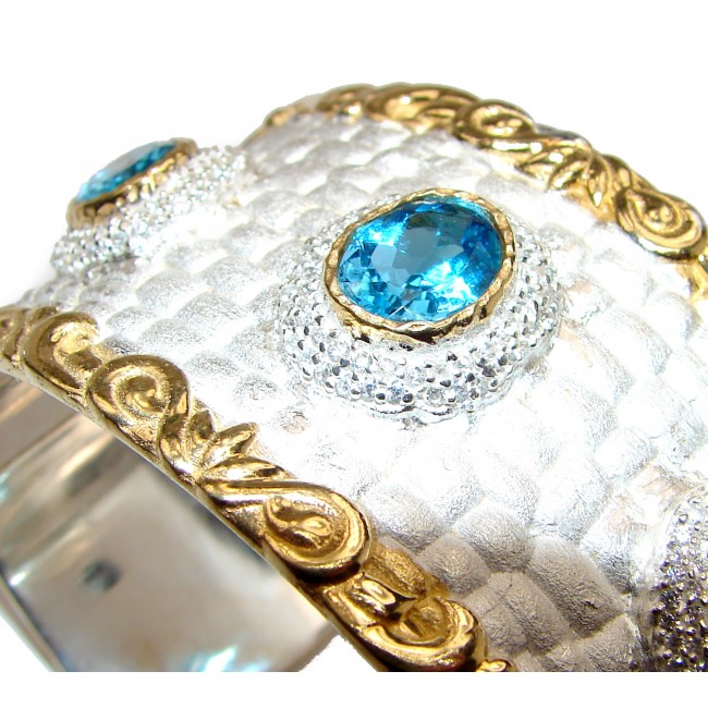 Enchanted Beauty Swiss Blue Topaz 24K Gold over .925 Sterling Silver antique patina Bracelet / Cuff