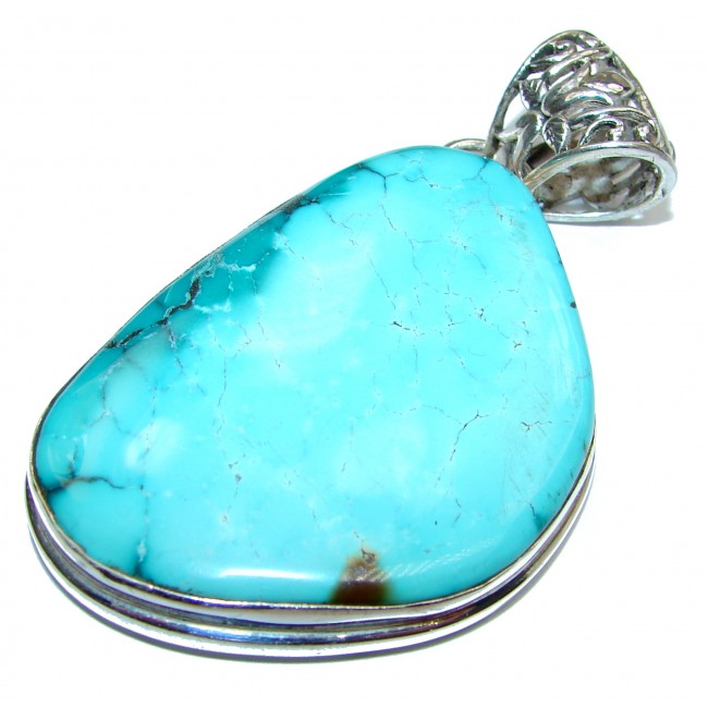 LARGE Exquisite Carico Lake Turquoise .925 Sterling Silver handmade Pendant