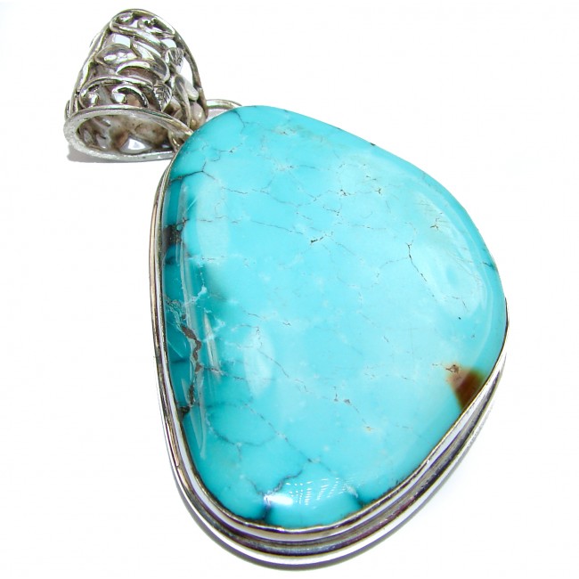 LARGE Exquisite Carico Lake Turquoise .925 Sterling Silver handmade Pendant