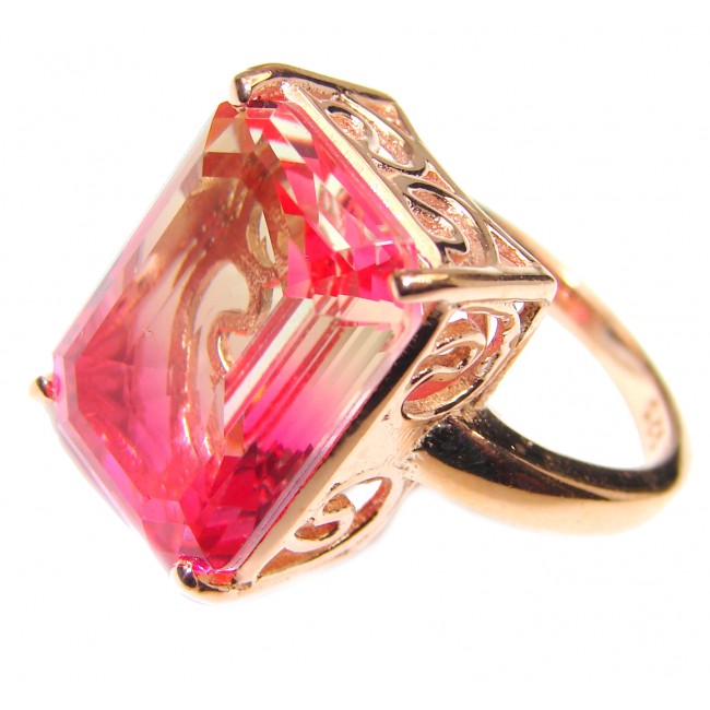 Genuine 25ct Pink Tourmaline color Topaz Rose Gold over .925 Sterling Silver handcrafted ring; s. 8