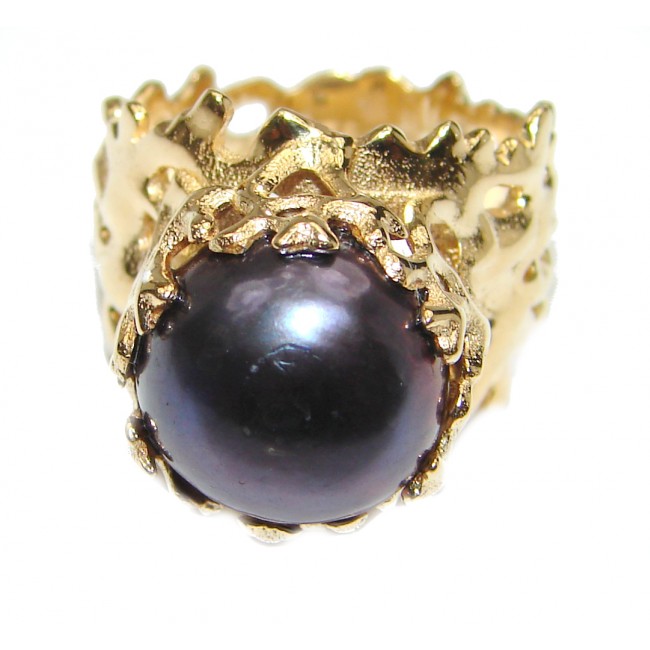 Large Fresh water Pearl 24K Gold over .925 Sterling Silver handcrafted Ring s. 5 3/4