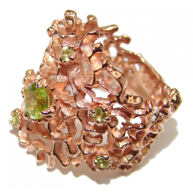 Dramatic Design genuine Peridot 14K Gold over .925 Sterling Silver handmade Cocktail Ring s. 7