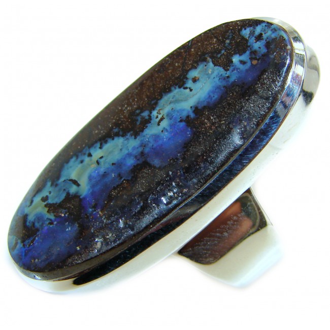 Best Quality Australian Boulder Opal .925 Sterling Silver handcrafted ring size 8