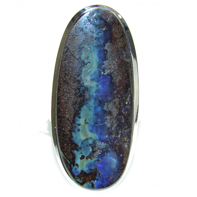 Best Quality Australian Boulder Opal .925 Sterling Silver handcrafted ring size 8