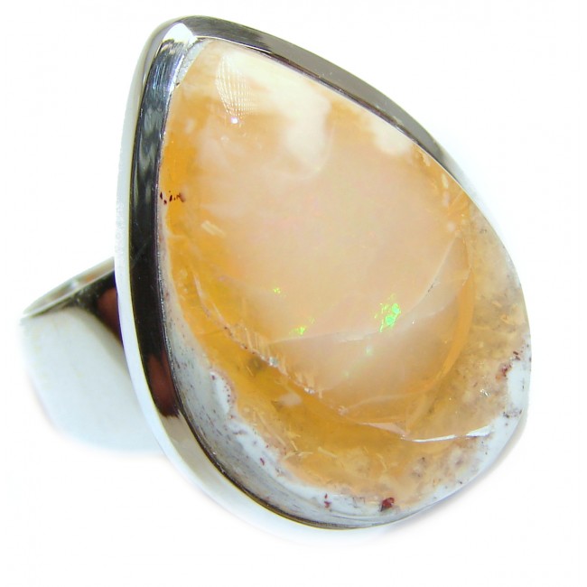 Pure Perfection Genuine Mexican Opal .925 Sterling Silver handmade Ring size 8