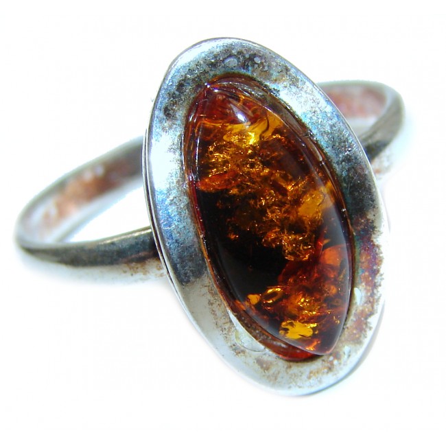 Beautiful Baltic Amber .925 Sterling Silver handcrafted ring; s. 10 3/4