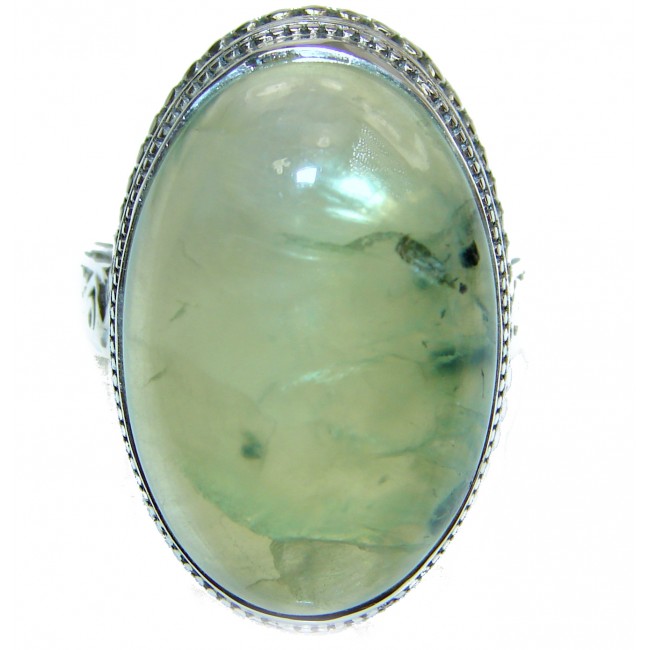 Chunky Natural Moss Prehnite .925 Sterling Silver handmade ring s. 8