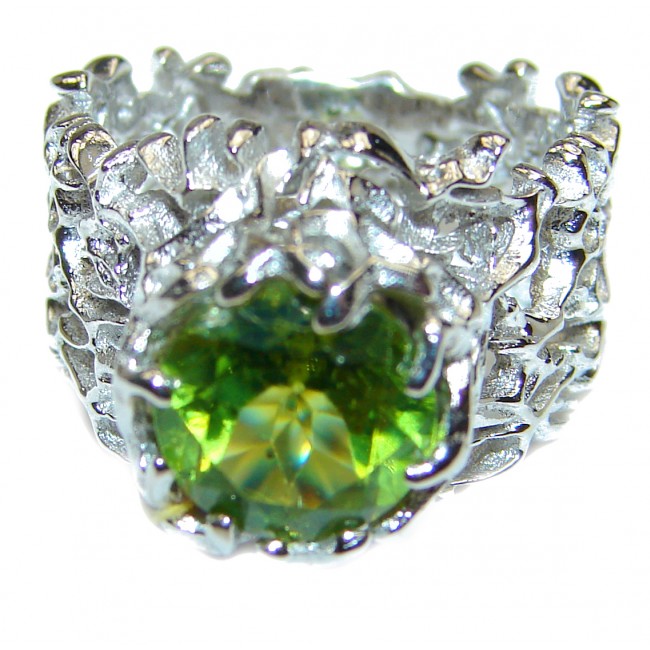Genuine 20 ctw Peridot .925 Sterling Silver handcrafted Statement Ring size 7