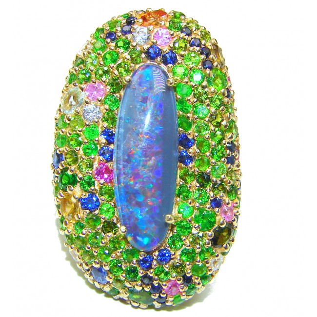 Large Australian Doublet Opal 24K Gold over .925 Sterling Silver handcrafted ring size 7 1/4