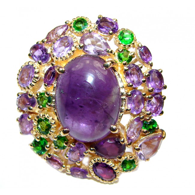 Natural Amethyst Chrome Diopside 18K Gold over .925 Sterling Silver handmade ring s. 8