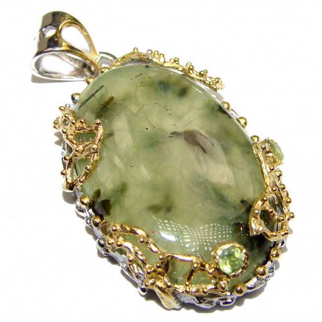 Beautiful genuine Prehnite 18K Gold over .925 Sterling Silver handcrafted Pendant-