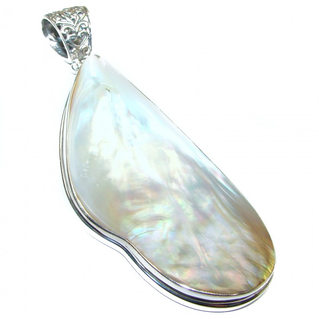 Huge Pure Design White Mother of Pearl .925 Sterling Silver pendant