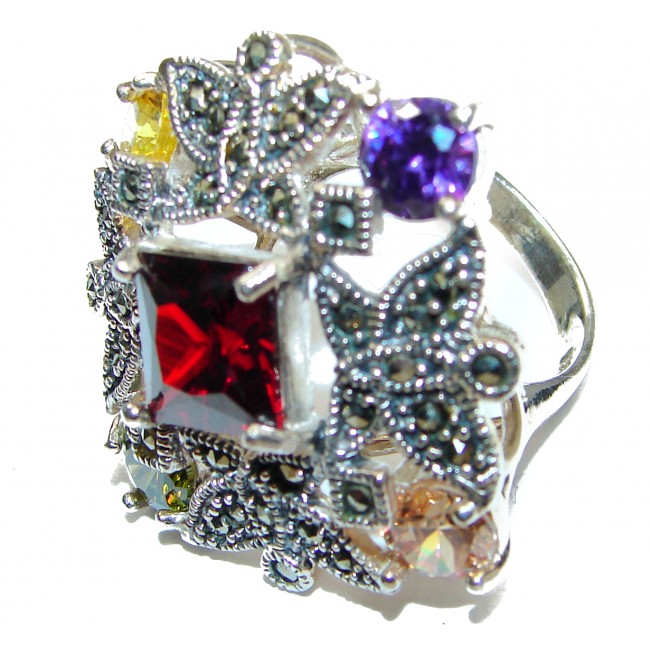 Large Ultra Fancy Cubic Zirconia .925 Sterling Silver Cocktail ring s. 6