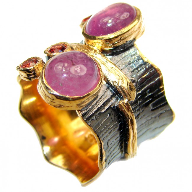 Large genuine Ruby 18K Gold over .925 Sterling Silver Statement Italy made ring; s. 7 3/4