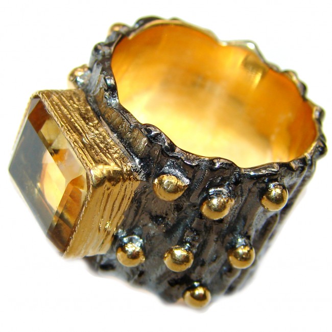 Vintage Style Natural Citrine 18K Gold over .925 Sterling Silver handcrafted Ring s. 7 1/42