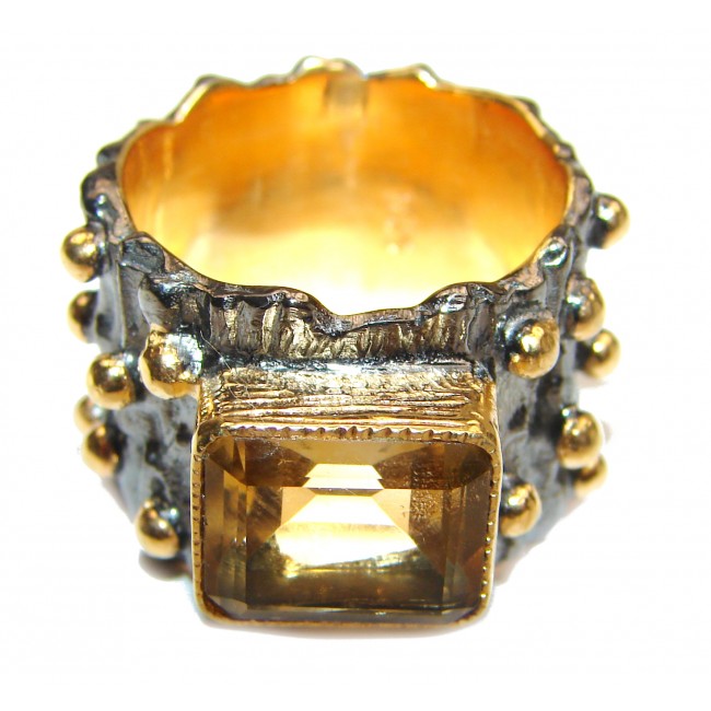 Vintage Style Natural Citrine 18K Gold over .925 Sterling Silver handcrafted Ring s. 7 1/42