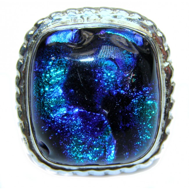 Dichroic Glass .925 Sterling Silver handcrafted Ring s. 9