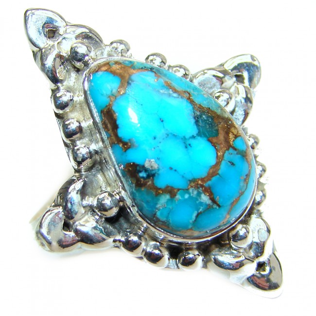 Blue Copper Turquoise .925 Sterling Silver ring; s. 7 1/2