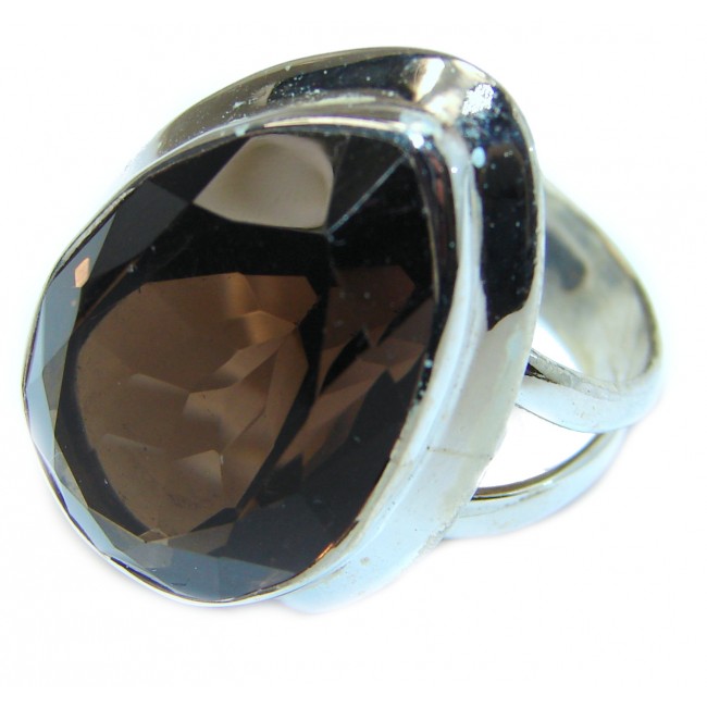 Large Authentic Smoky Topaz .925 Sterling Silver handcrafted ring; s. 8 3/4