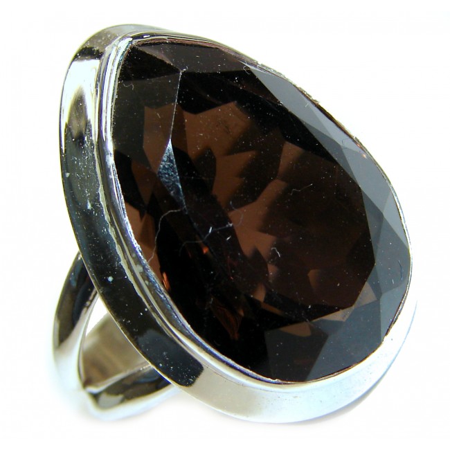 Large Authentic Smoky Topaz .925 Sterling Silver handcrafted ring; s. 8 3/4