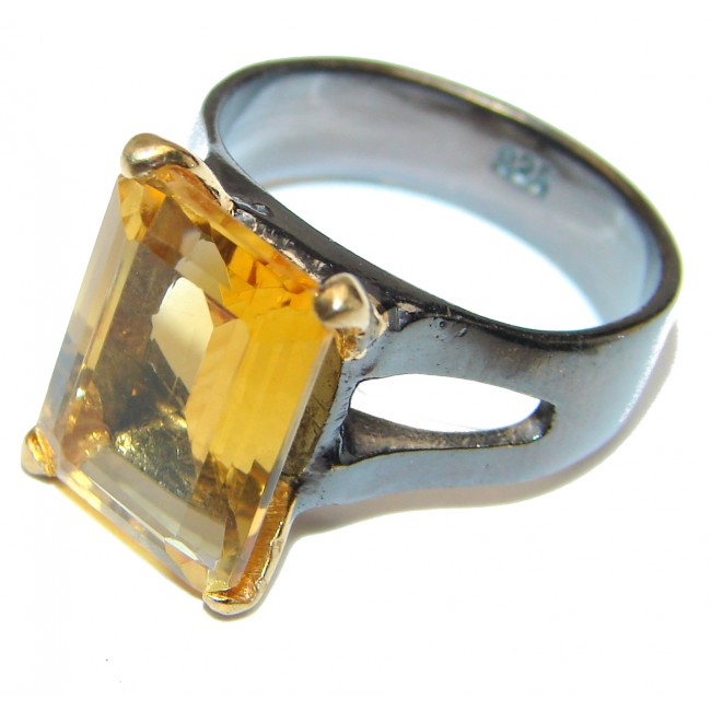 Vintage Style Natural Citrine 18ct Gold Rhodium over .925 Sterling Silver handcrafted Ring s. 8