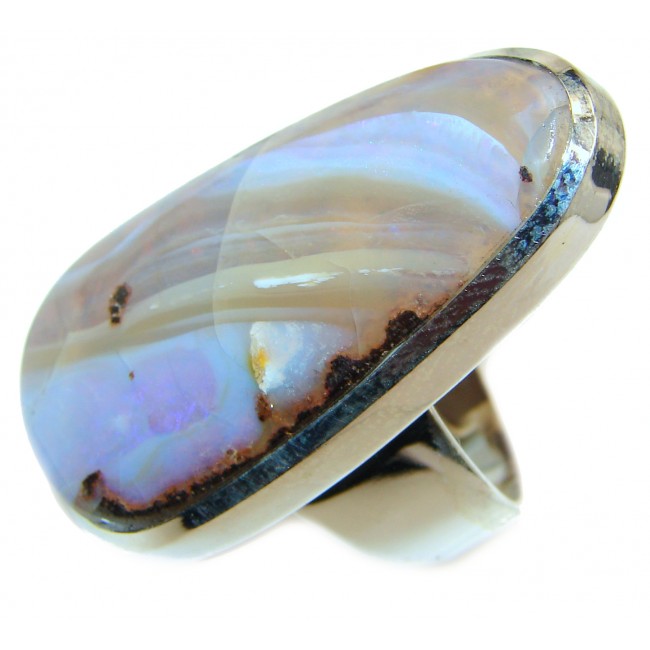 Best Quality Australian Boulder Opal .925 Sterling Silver handcrafted ring size 7