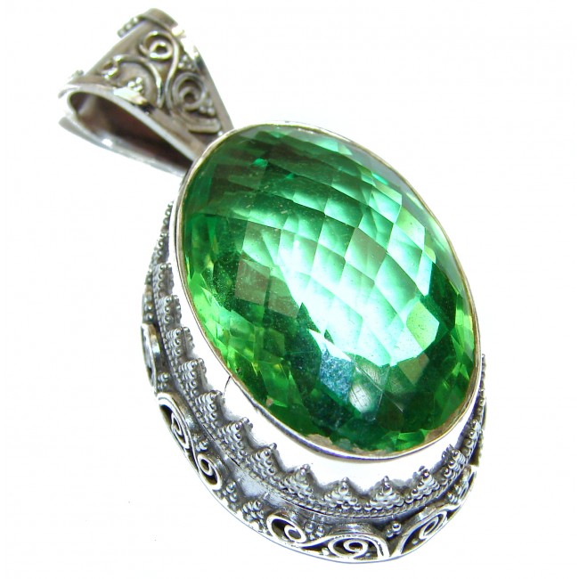 Large green Quartz .925 Sterling Silver handcrafted pendant