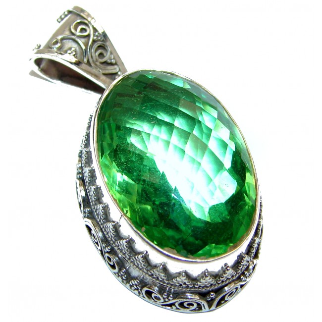Large green Quartz .925 Sterling Silver handcrafted pendant