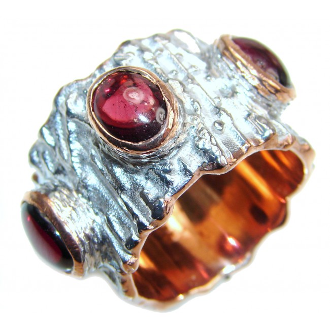 Genuine 27 ct Garnet 18ct Gold Rhodium over .925 Sterling Silver handmade Cocktail Ring s. 8