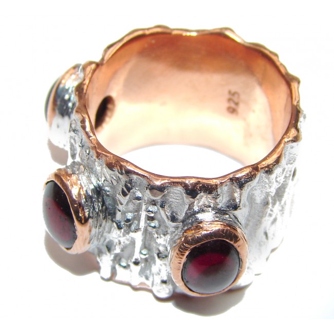 Genuine 27 ct Garnet 18ct Gold Rhodium over .925 Sterling Silver handmade Cocktail Ring s. 8
