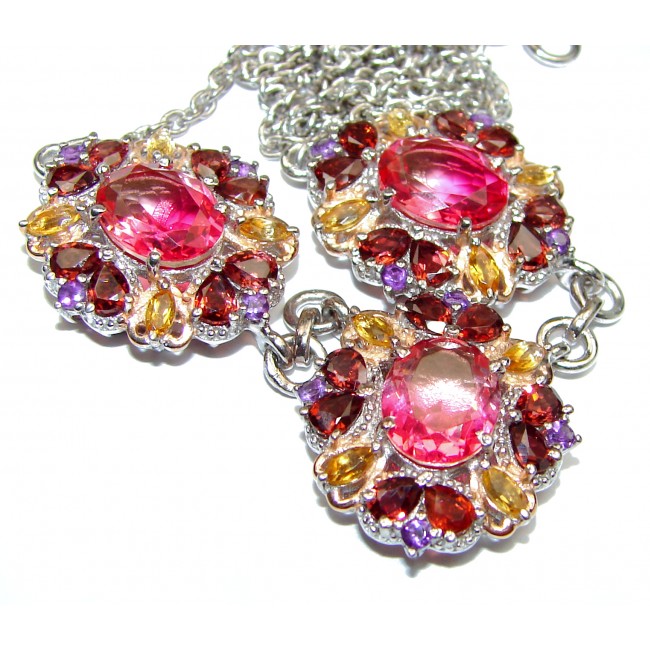 Pear cut Pink Tourmaine Garnet Citrine .925 Sterling Silver handcrafted necklace
